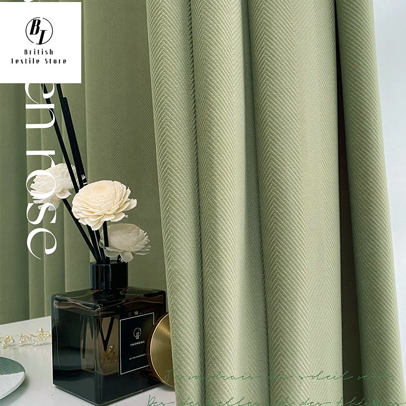 Modern Customized Matcha Green Cardamom Nordic Simple Custom Shading Japanese Velvet Curtains for Living Room Bedroom Dining