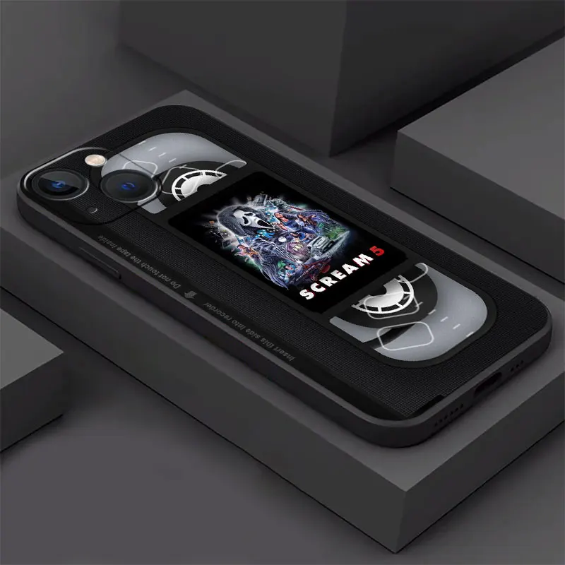 Black Case For iPhone 14 15 Pro Max 13 XR SE 2020 12 Mini 6 6S X XS 11 Pro 7 8 Plus Soft Phone Cover Horror Movie Video