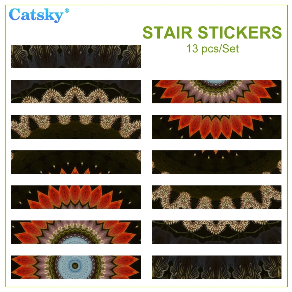 Ethnic Style Printstyle,Mandala,6pcs 13pcs/Set Stair Floor Stickers Waterproof Removable Self Adhesive Diy Stairway Decals