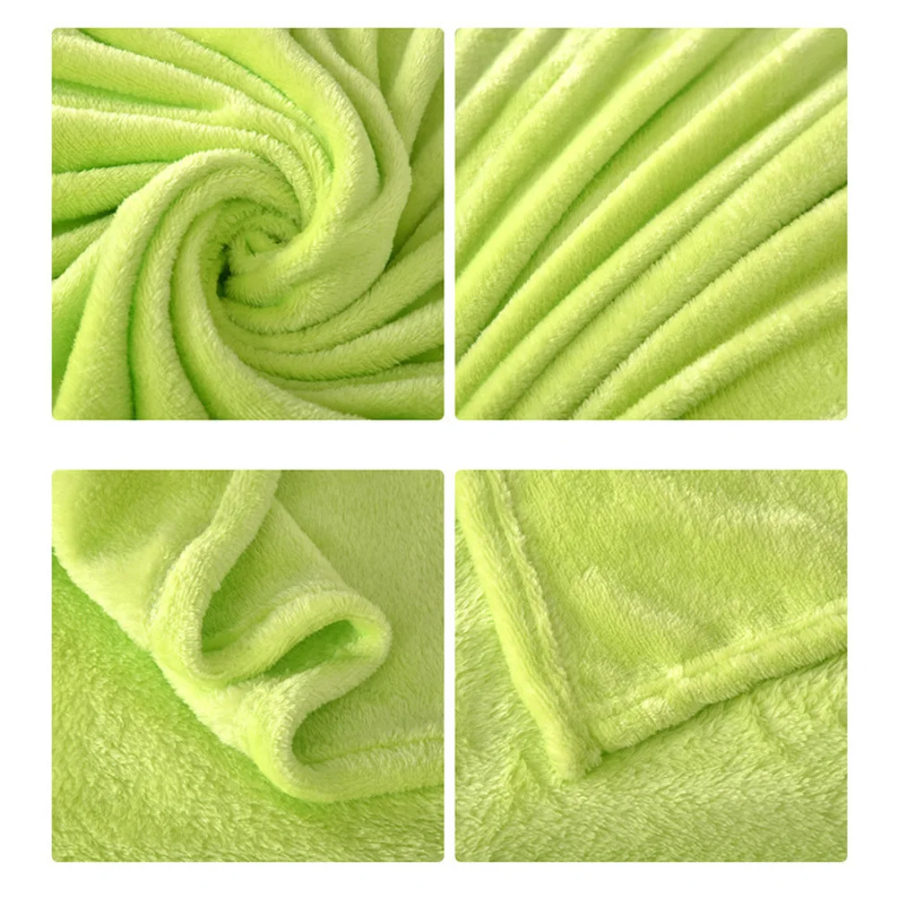 

100x140cm Coral Fleece Blanket Soft Lightweight Warm for Camping Travel Home Use Thick Flannel Fleece Bed Blanket Green
