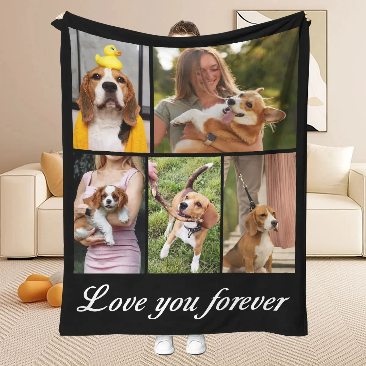 1Pc Custom Five-Grid Photo Frame with Eternal Love Theme Personalized Blanket to Witness Love and Gift to Your Loved One - High-
