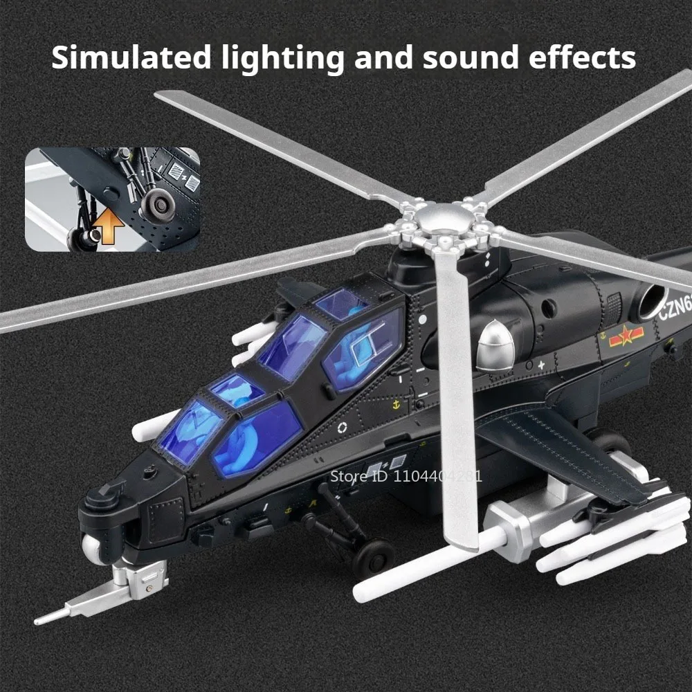 1:52 CAIC Z-10 Legering Gewapende Helikopter Model Diecast Speelgoed Auto Geluid Licht Trek Miniatuur Militaire Vliegtuigen Jongen Kerstcadeau