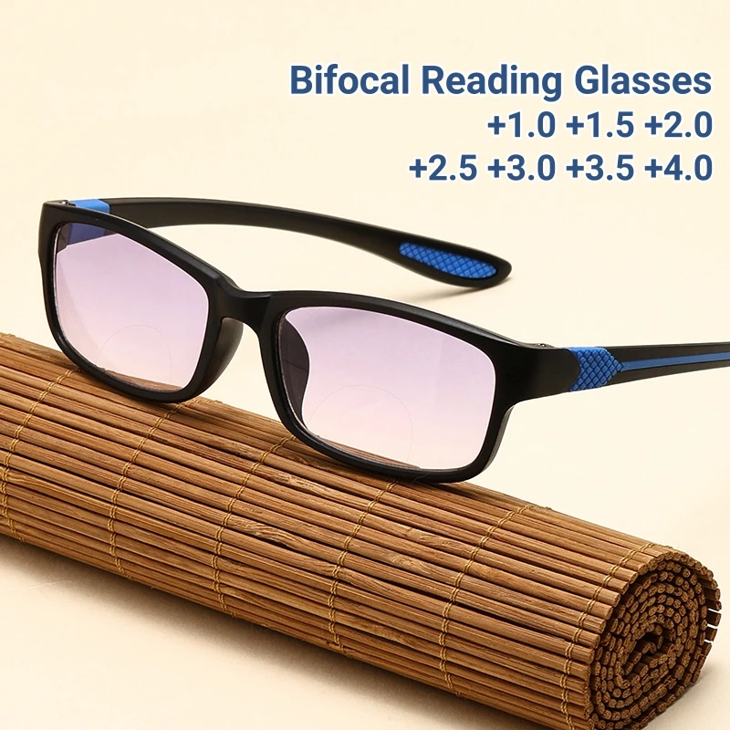 Retro Reading Glasses with Dual Light for Far and Near Small Frame Outdoor Sunglasses Bifocal Anti Blue Light Presbyopia Glasses