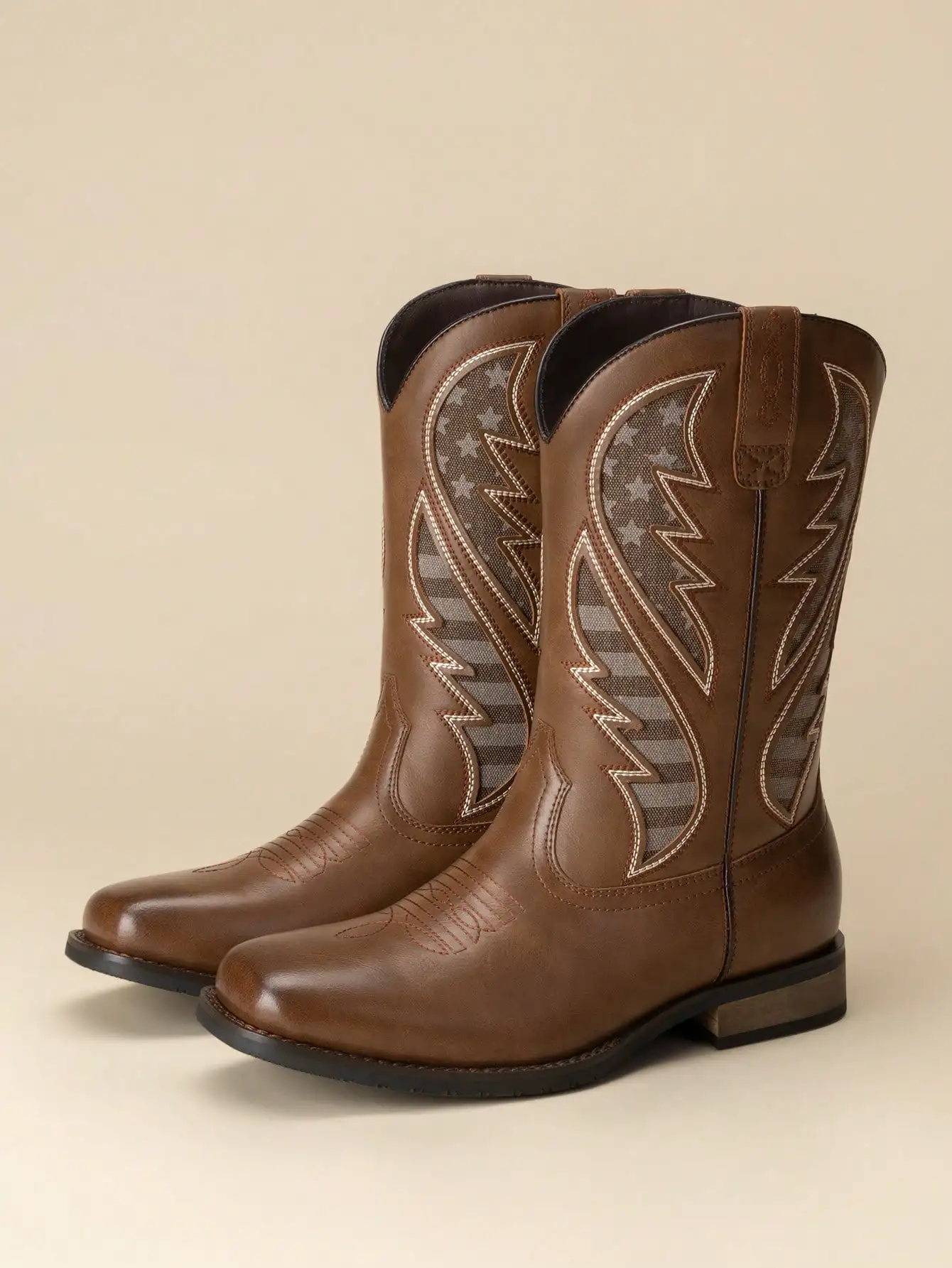 Men's Cowboy Boots Leather Western Style Rugged Comfortable Durable Short Retro Country Square Toe Boot