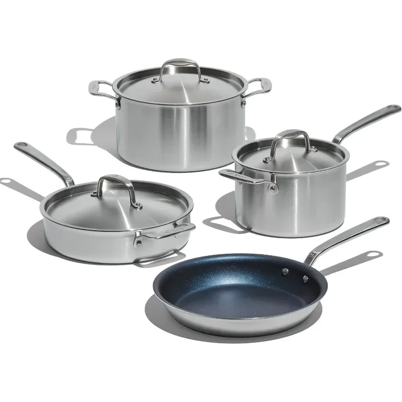 Non-stick Pot and Pan Set Stainless Steel - Includes Stockpot, Sauté Pan, Stew Pot and Frying Pan