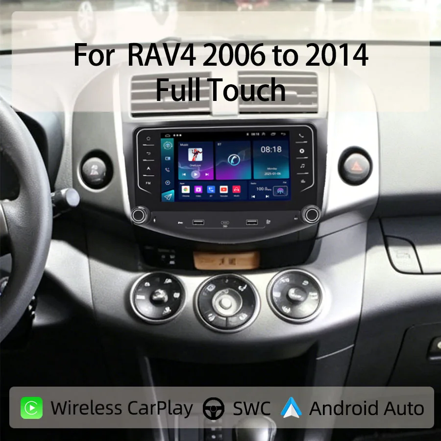 7“Android Car Radio For RAV4 2006 to 2014 Full Touch Wireless CarPlay Android Auto GPS Nav Bluetooth Steering Control
