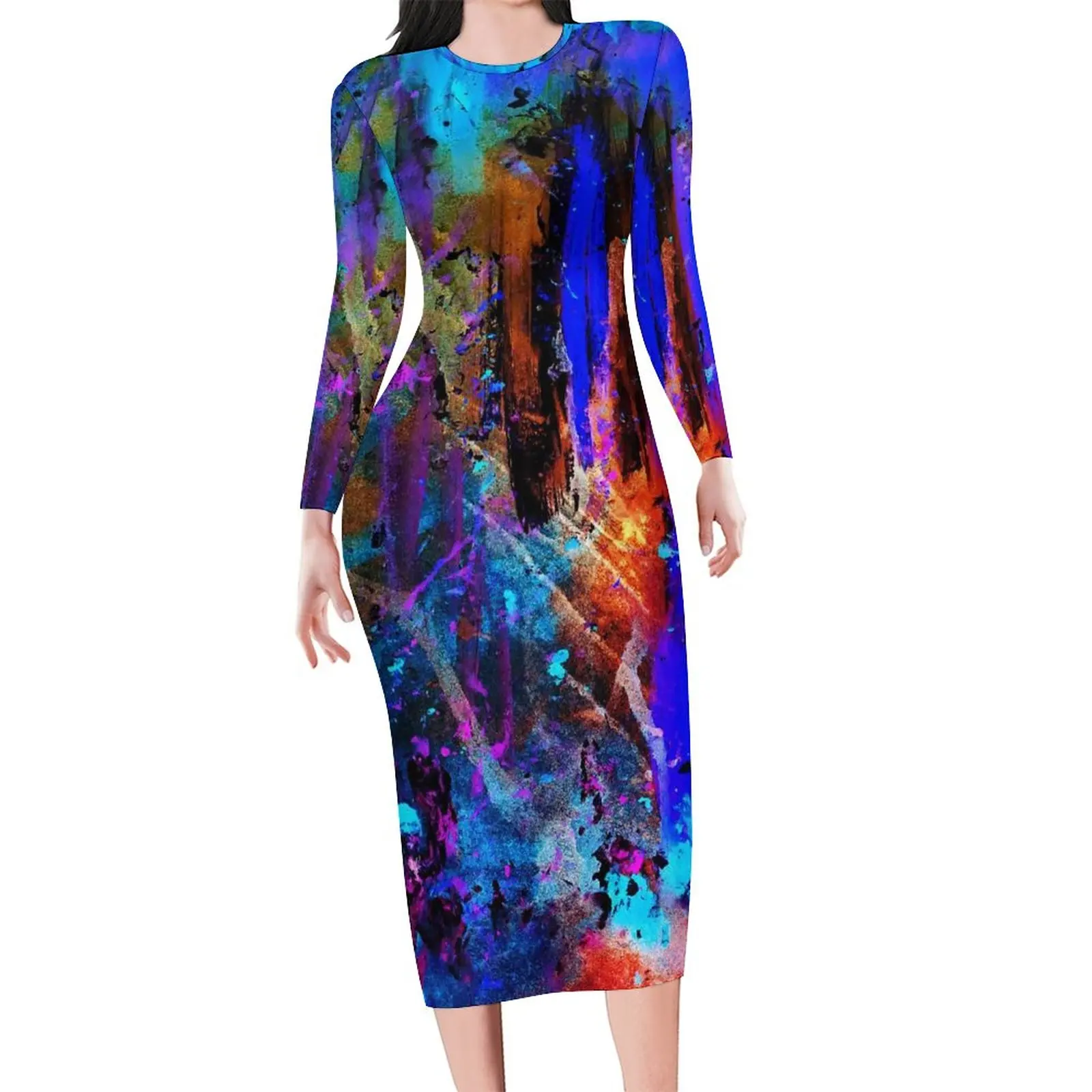 Rainbow Splatter Art Dress Female Colorful Splashes Streetwear Bodycon Dress Summer Long Sleeve Sexy Dresses Oversized Clothing