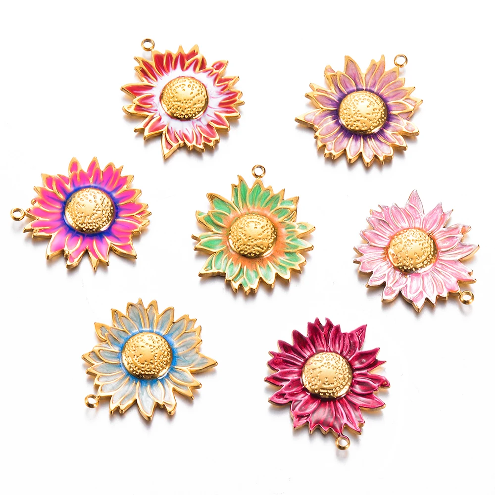 

3PCS Stainless Steel Enamel Sunflowers Charms Daisy Flower Pendant for DIY Necklace Bracelet Earrings Jewelry Making Craft