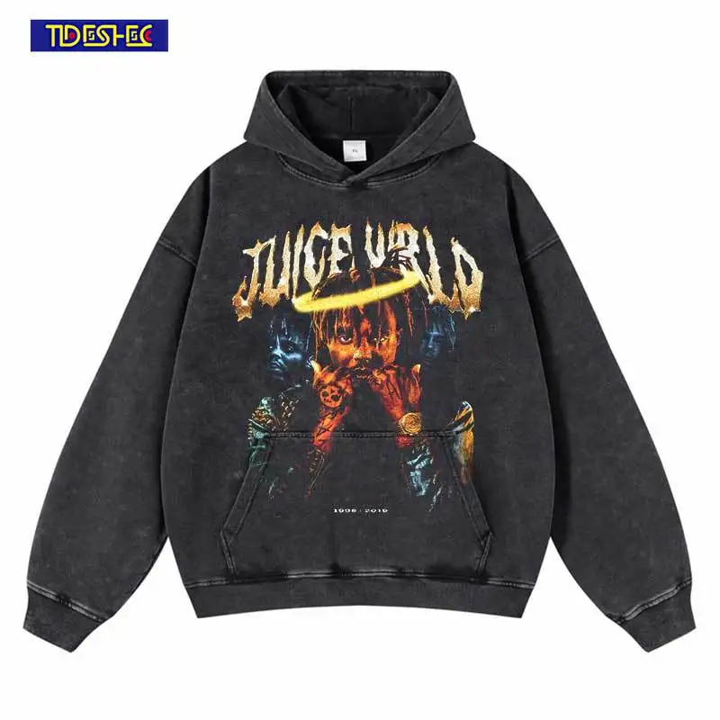 

2024 Hip Hop Hoodie Sweatshirt Men Streetwear Portrait Male Graphic Hoodie Harajuku Washed Black Hooded Pullover Y2K