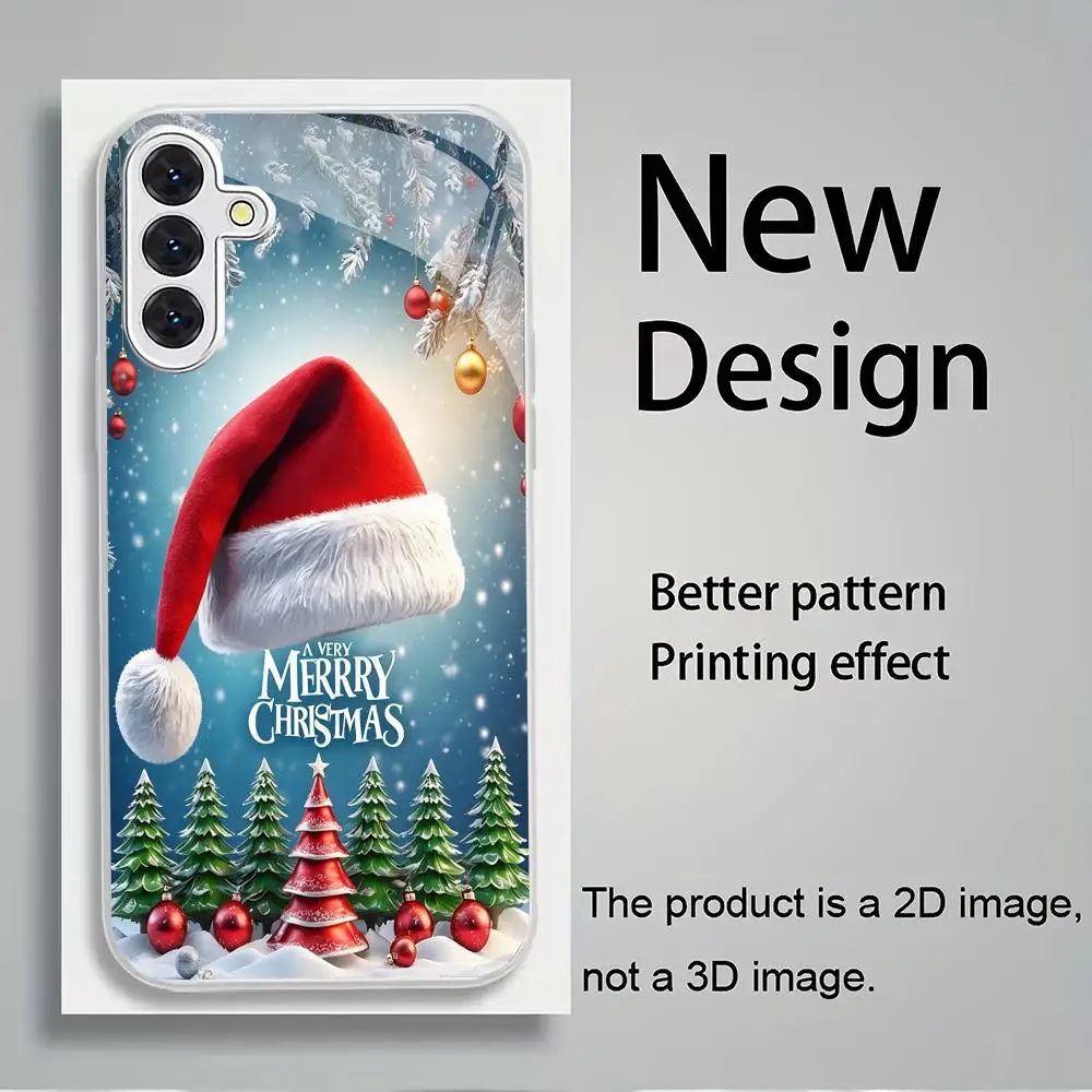 Christmas hat electroplated glass phone case suitable for Samsung Galaxy S26 S25 S24 S23 S22 S20 FE/Ultra/Plus anti drop