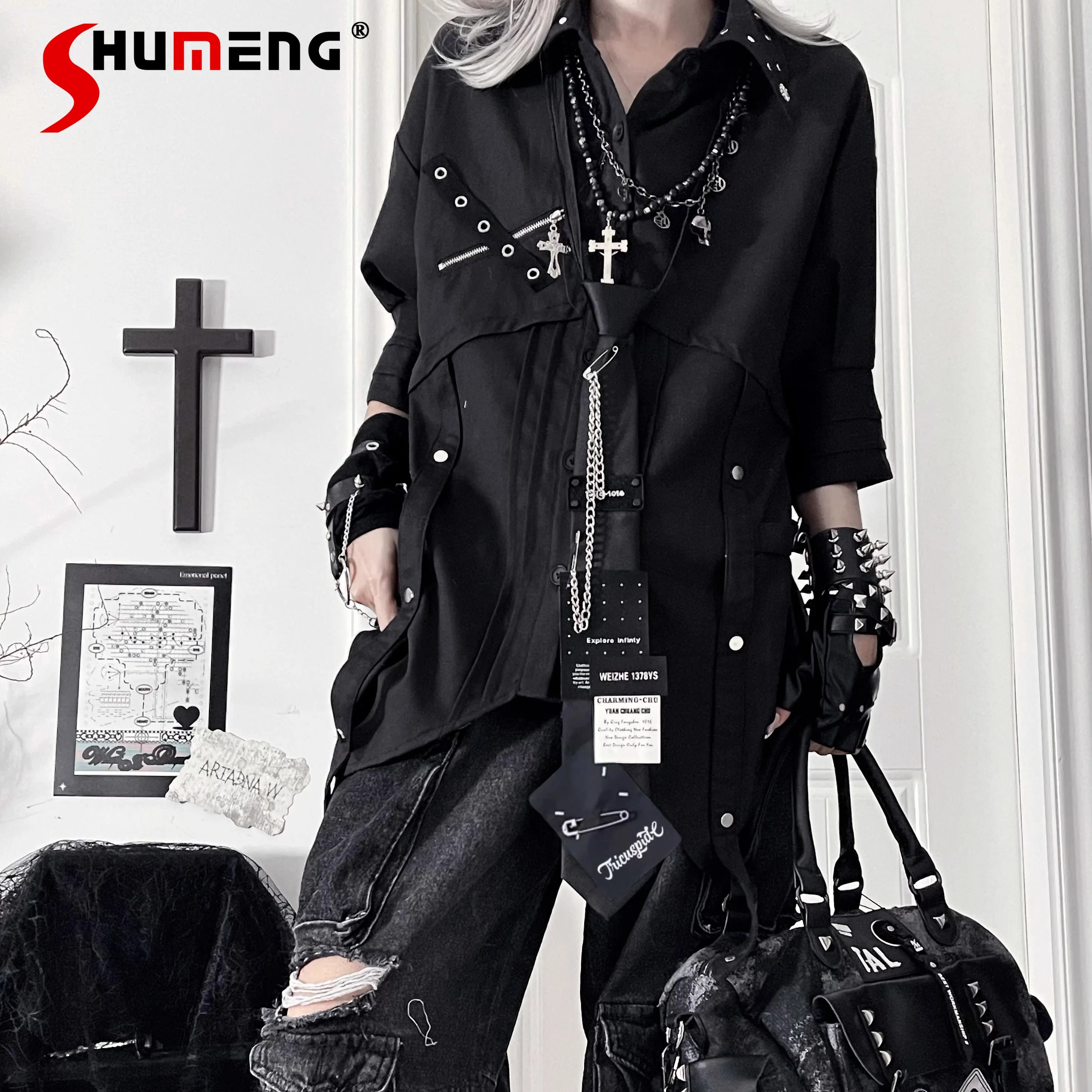 الأصلي ثقافة فرعية القوطية الشرير نمط فضفاض نصف كم قميص الخريف جديد 2025 الفتيات المرأة الحلو كول Y2K قميص علوي دي موهير