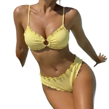 Yellow Bikini Swimwear Women Crop Top Bikinis High Cut Bottom Two Piece Swimsuit Bralette Top Swim Bikini Woman Sets Beachwear