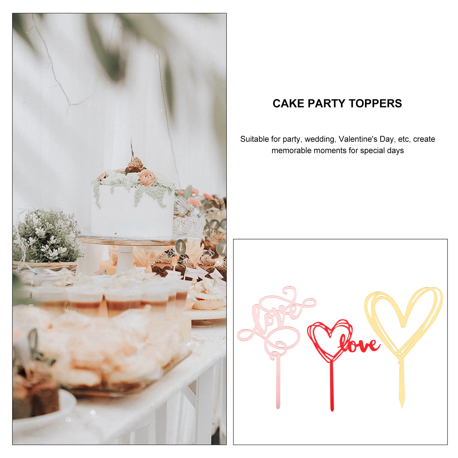 

15pcs Love Heart Cake Toppers Valentine'S Day Cupcake Decorations Acrylic Dessert Picks Party Supplies Wedding Celebration