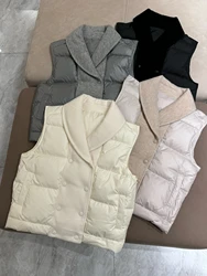 Autumn Winter 2024 Women's L*P Cashmere Knitted Collar Stitching White Goose Down Sleeveless Vest Light Waistcoat