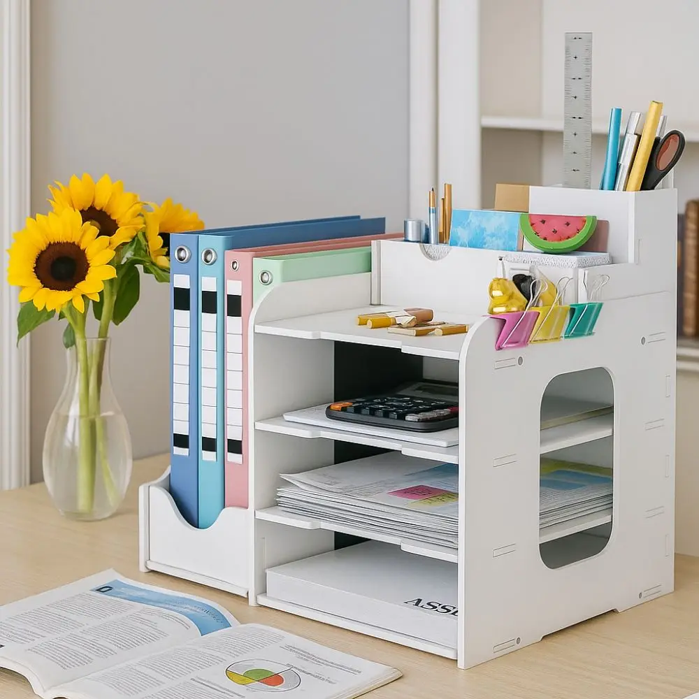 Large Capacity File Storage Rack Thickened Space Saving Desktop Organizer Partition Design Multi-Layer File Holder Study Room