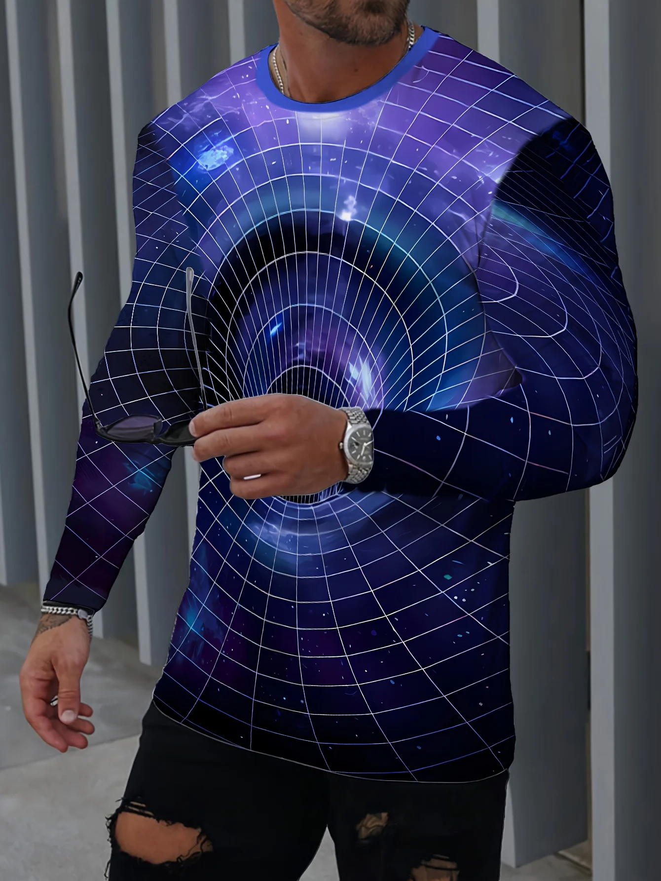 

Men's Long Sleeve T-Shirt with Unique Bus Print - Casual & Comfortable, Perfect for Outdoor Activities & Casual Attire