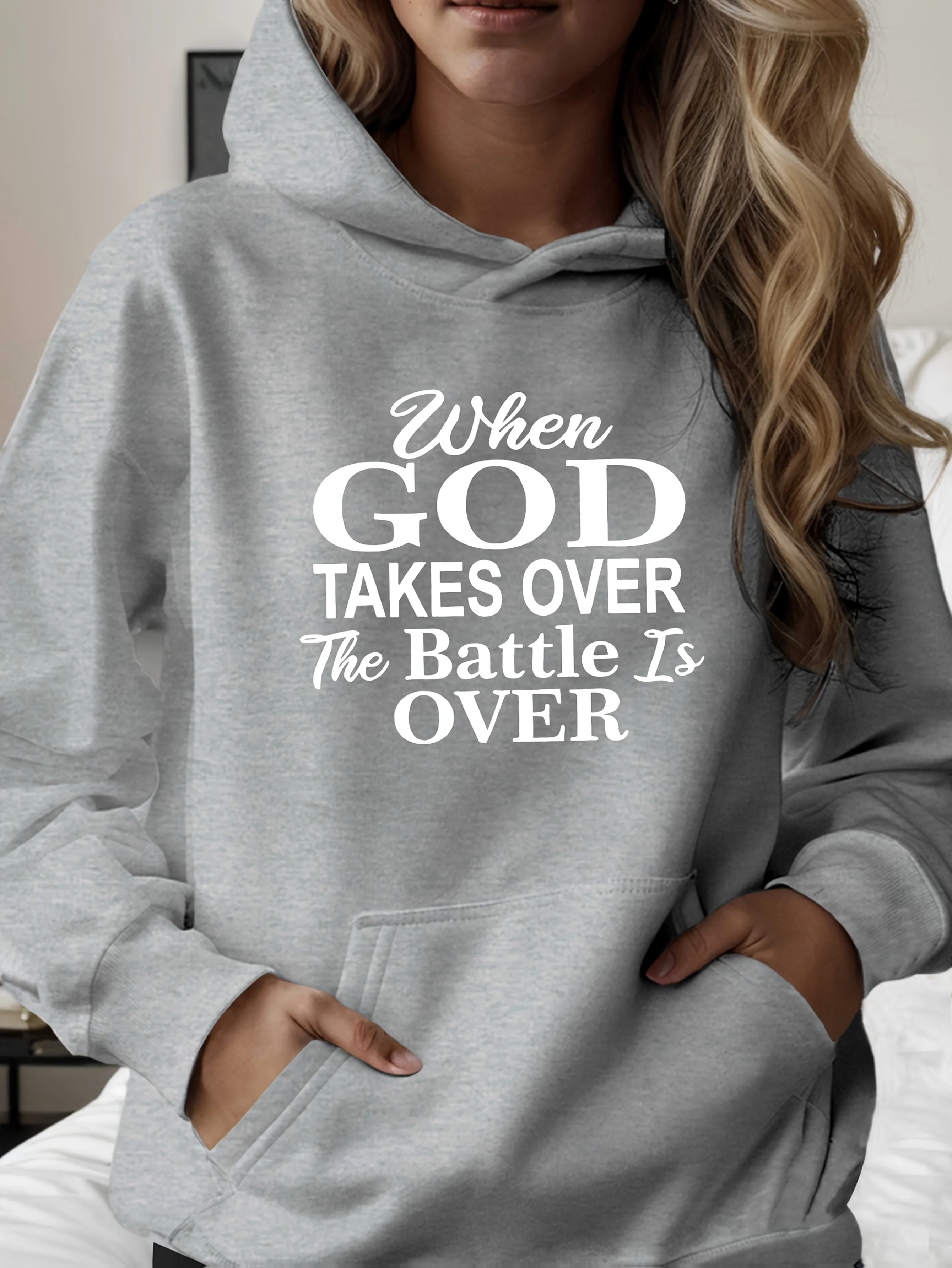 

Women's Inspirational "When God Takes Over" Hoodie - Cozy Long Sleeve Pullover with Front Pocket,Inspirational Hoodie