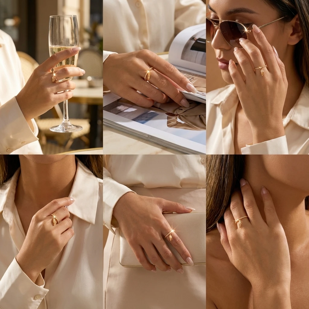 2026 Design Sense Flügel-Feder-Anhängerring für Damen Zarter Funkelnder Zirkonia-Fingerring Minimalistisches Tägliches Accessoire – Detail 4