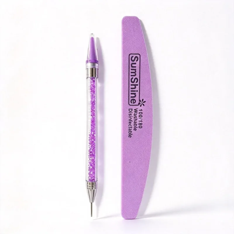 Nail Art Dotting Pen Rhinestone Picker Dual Ended Wax Pen 100/180 Nail File Manicure Tools Kit for DIY Gel Polish