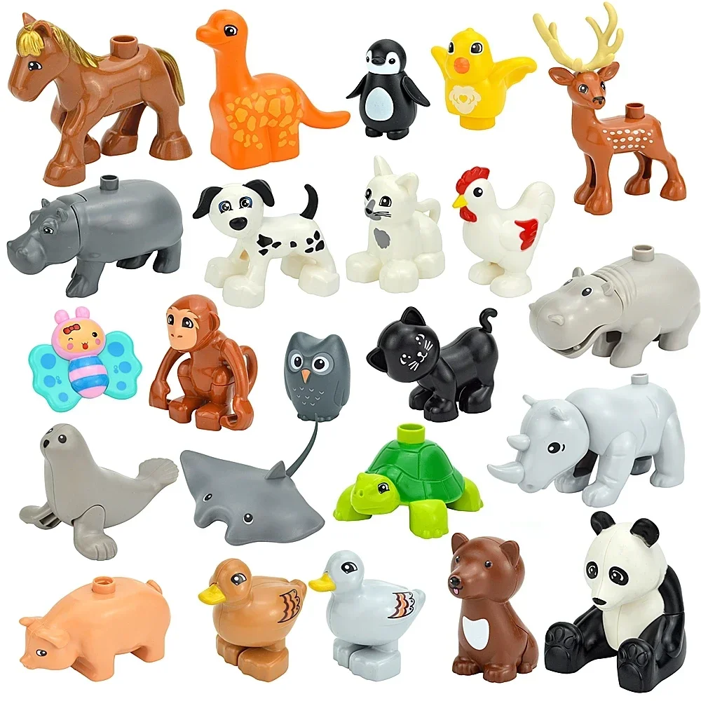 Bloques de construcción de animales de granja de gran tamaño, partícula, zoológico, pez, perro, ciervo, León, ballena, dinosaurio, Compatible con