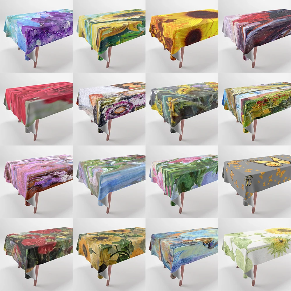 Oil Painting Style Flower Printed Tablecloth Home Decor Rectangle Party  Anti-Fouling  Dust Cloth