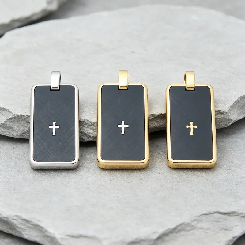 5pcs/lot Wholesale Stainless Steel Cross Dog Tag Pendant Brushed Texture Unisex Jewelry