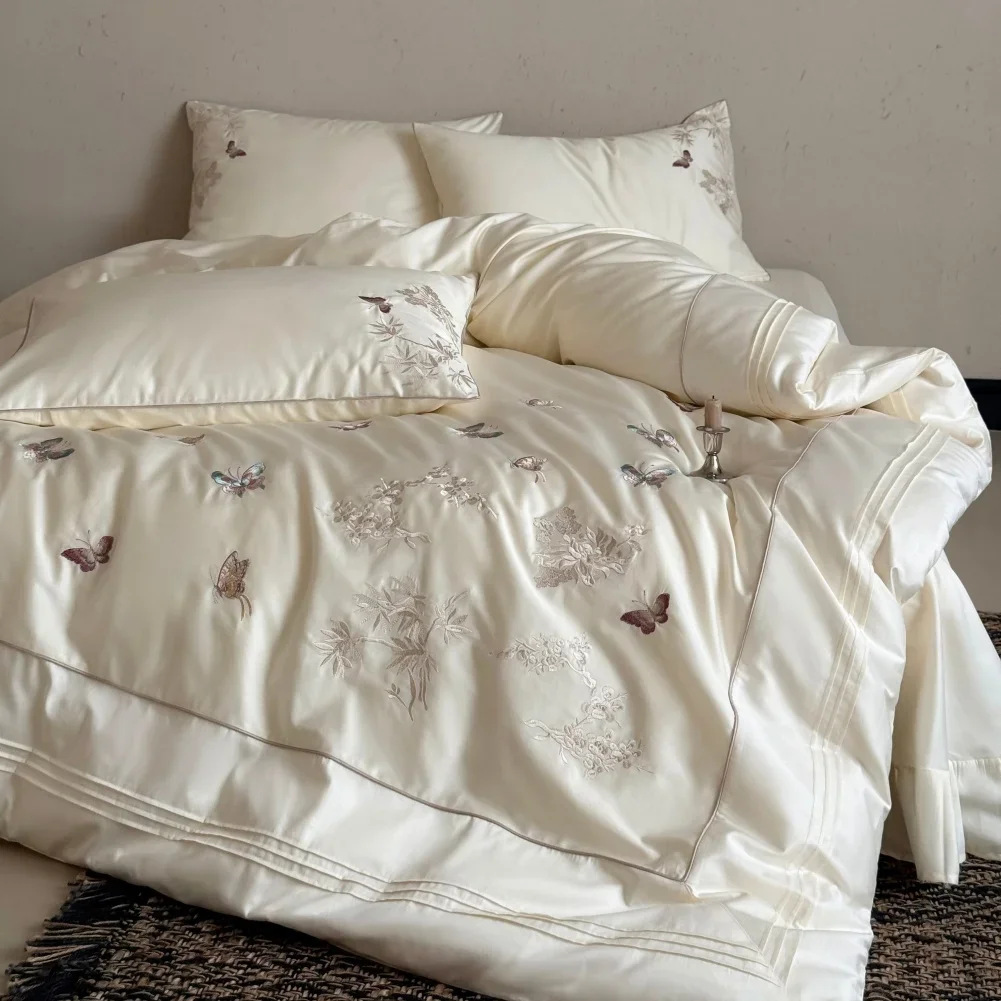 Svetanya Egyptian Cotton Bedding Sets Butterflies Embroidery Bed Linens Sheet Pillowcase Duvet Cover Set Underwear