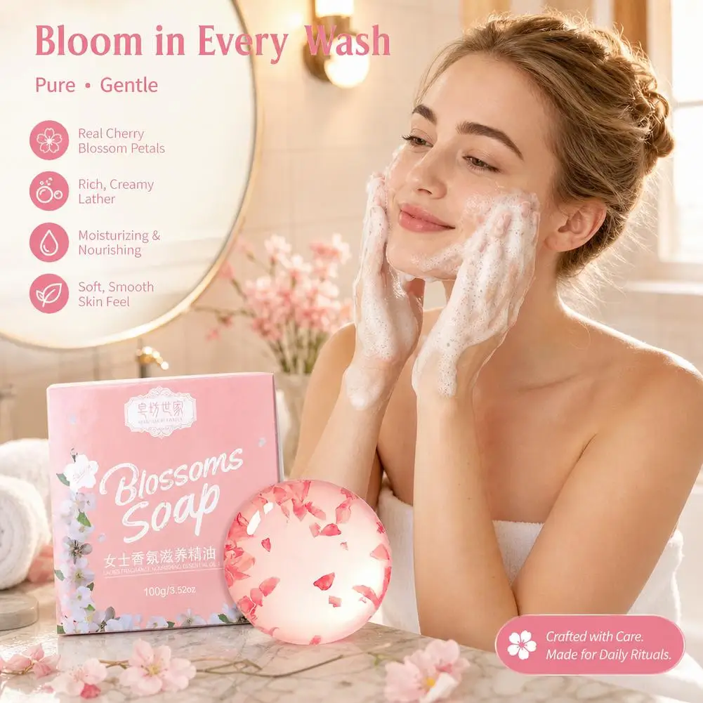 Cherry Blossom Petal Perfume Soap 100g Bath Body Wash Face Hand Soap Essential Oil Infused Aromatic Skin Care