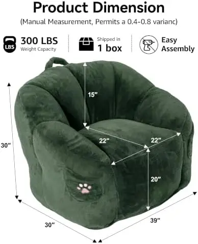 Bean Bag Chair for Adults, Fluffy Memory Foam Bean Bag Couch Sofa with Armrest, Comfty Beanbag Reading Chair, Stuffed