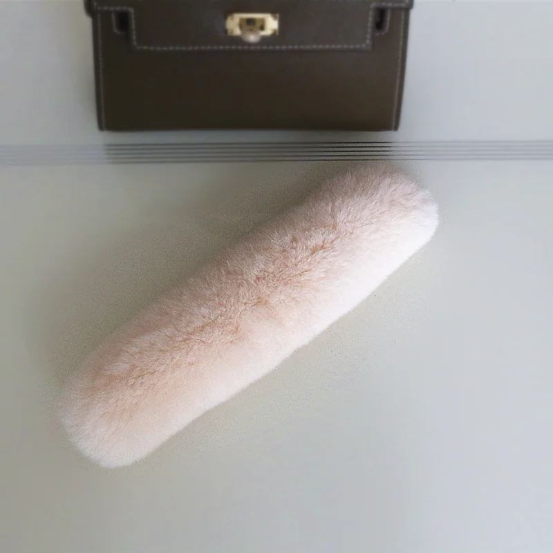 Genuine Rabbit Fur Replacement Bag Strap Handbag Shoulder Straps Cover Fur Handle With Magic Tape Winter Accessories 20cm R68