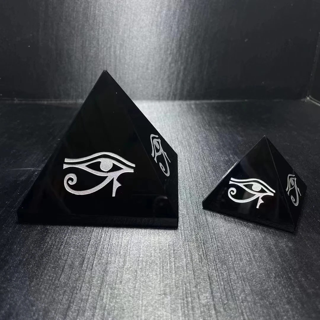 Natural Chakra Obsidian Engraved Eye Of Horus Crystal Healing Pyramid Engraved The Eye of Horus Healing Reiki