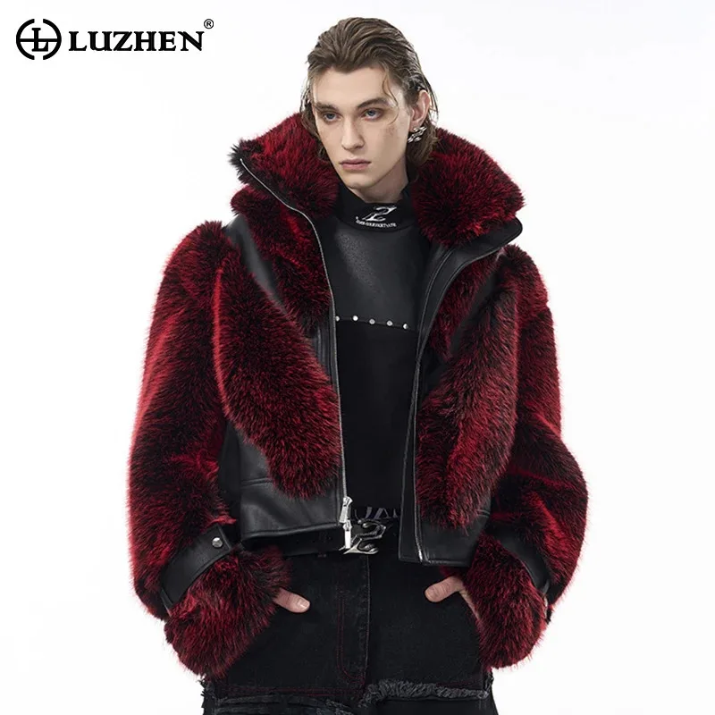 LUZHEN Light Luxury Faux Fur Coat Personalized Patchwork Short Leather Male Stylish Winter Outerwear High End Streetwear JY8985