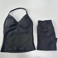 Sexy Halter Neck Beautiful Back High Waist Peach Sports Bras Shorts Suit Pilates Gathering Yoga Vest Training Fitness Bra Sets - Image 4