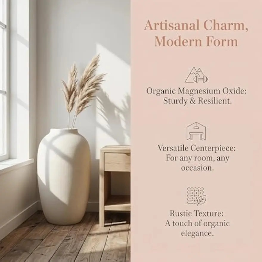 White Floor Vase, Large 20 Inch Tall Decorative Vase for Pampas Grass, Farmhouse Flower Vases, Rustic Vases Minimalist Home Decor for Living Room, Entry Way, Table, Weddings view 4