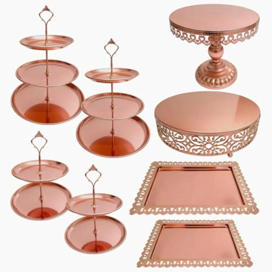 

8 Pcs Cake Stands Set Metal Dessert Table Display Tiered Cupcake Holder Candy Donut Fruit Plate Cake Serving Tray Candlestick D