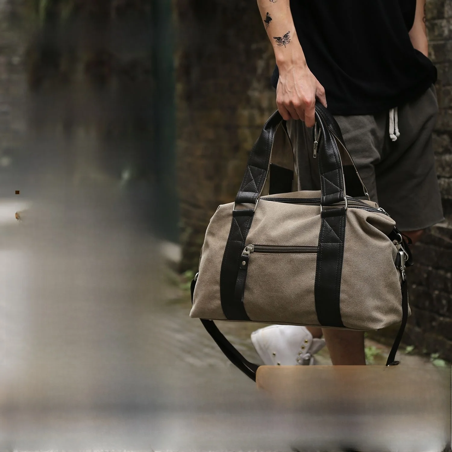 New Men's Canvas Bag British Style Travel Shoulder Crossbody Handbag Casual Korean Version Street Trend Pure Color Polyester ...