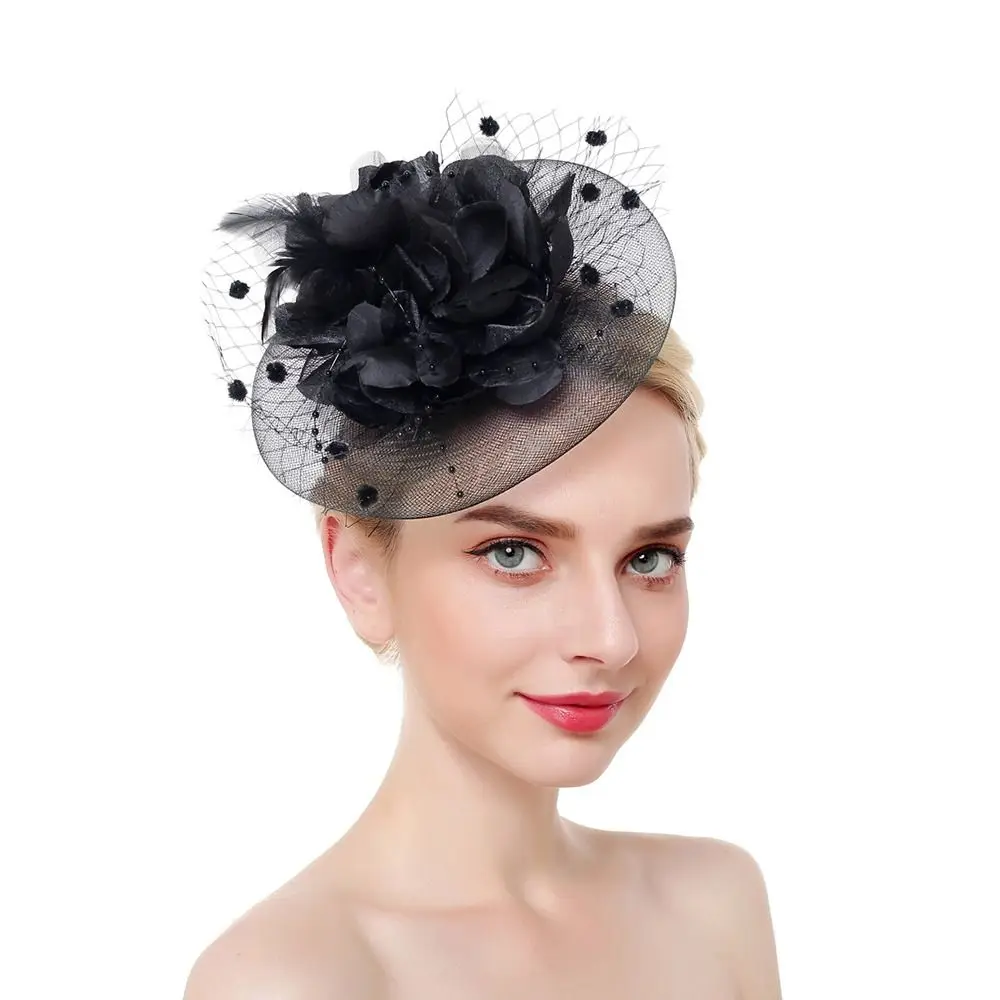 Stylish Fascinator Hats Flower Pearl Headband Charming Headwear Flower Mesh Headband Fascinators Top Hat Hair Accessories