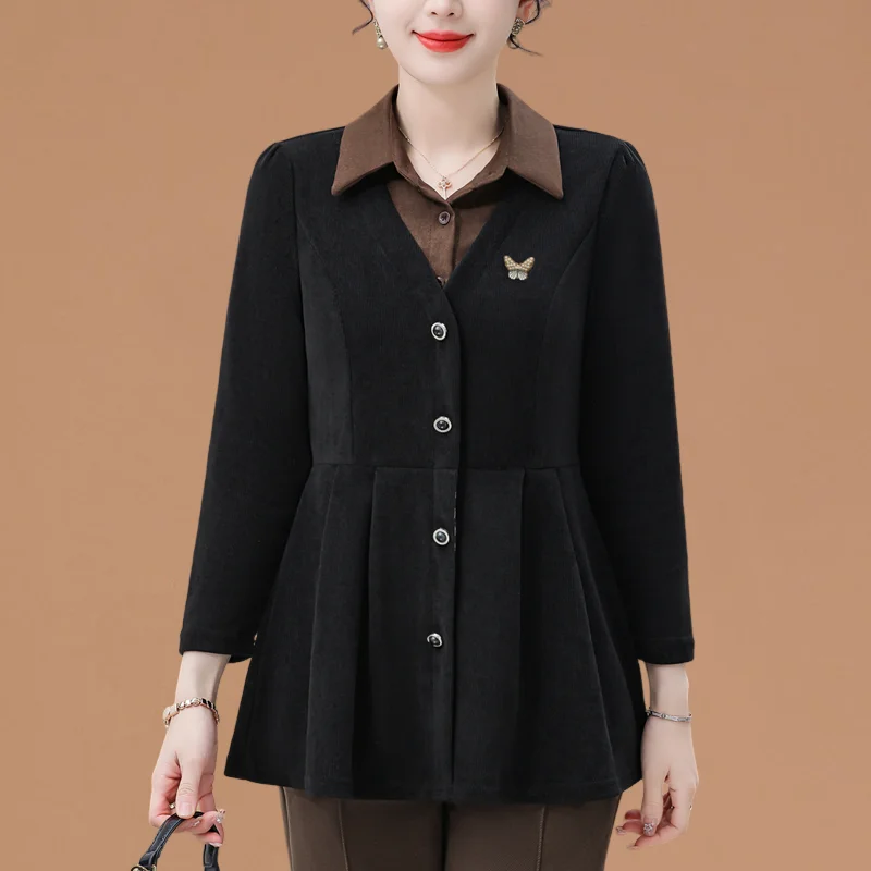 Faionable casual longo sve base camada dr feminino primavera outono novo sle a linha saia gola único botão fechamento