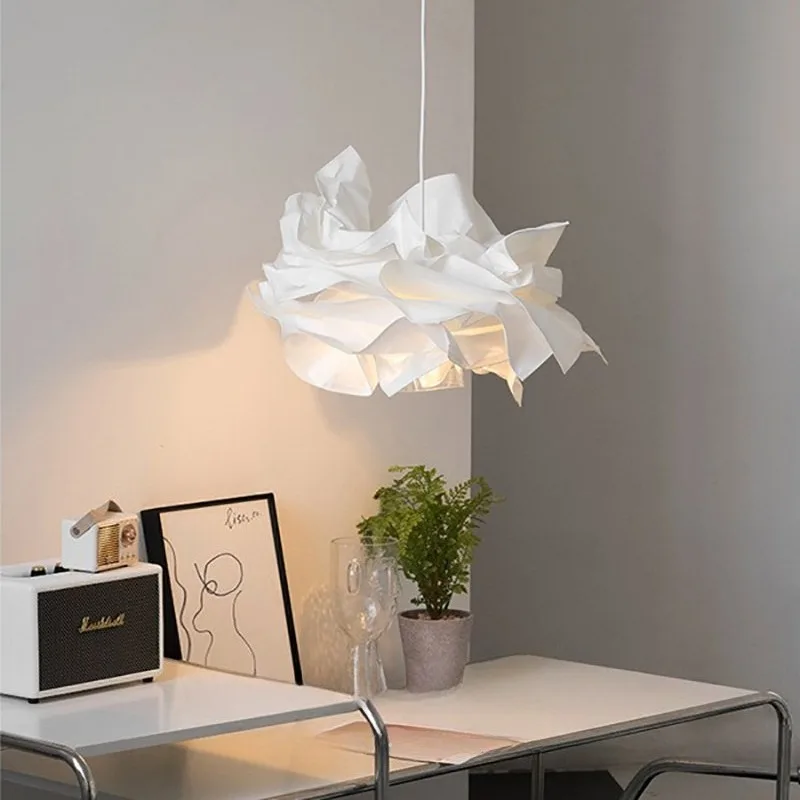 Wabi Sabi Paper Art Cloud Chandelier Nordic Modern Simple Living Dining Room Bedroom White Pendent Light Home Decor Hanging Lamp