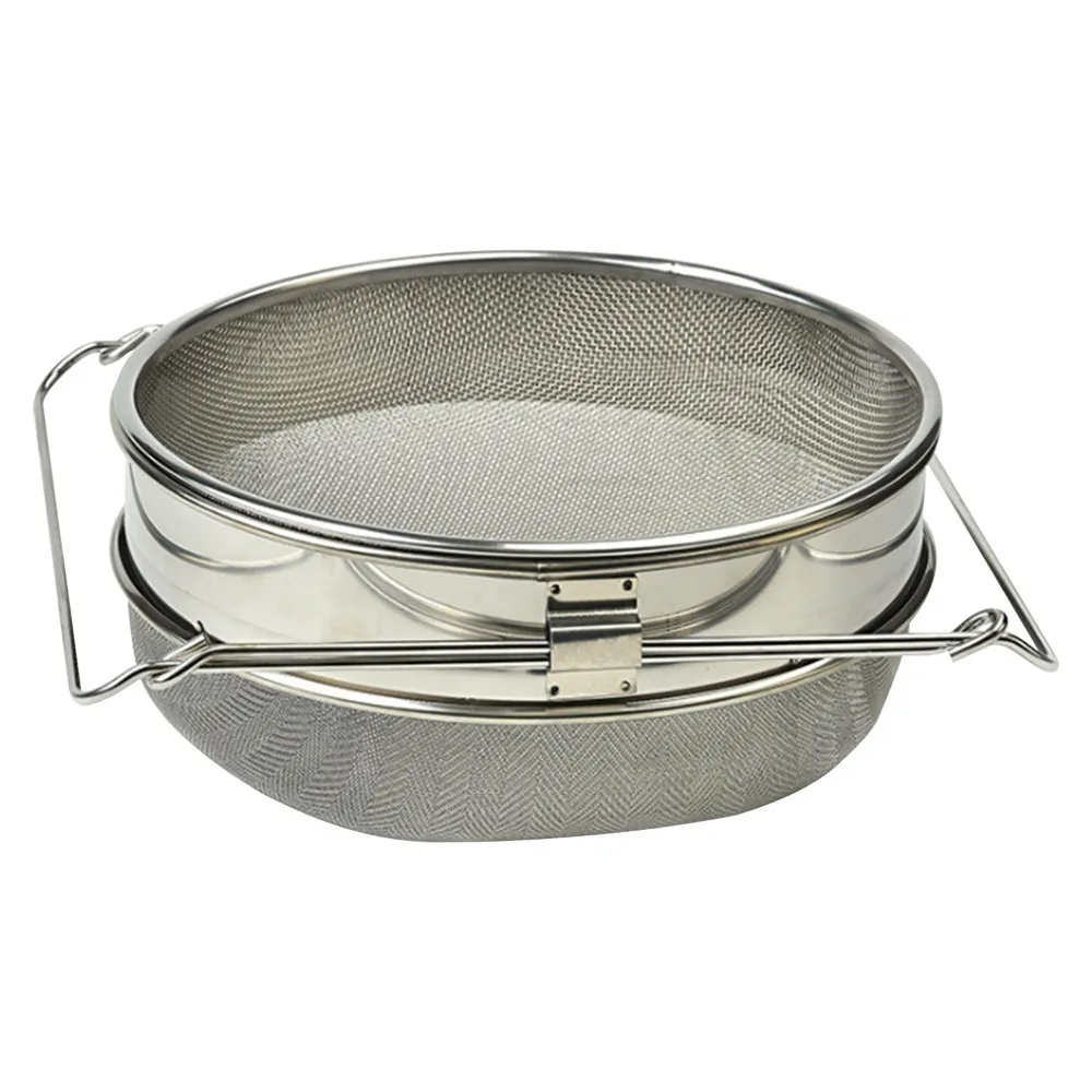 Stainless Steel Double Sieve Honey Strainer Double Sieve Extendable Arms Honey Sieve Set Antiskid Handle Bee Keeping Supplies