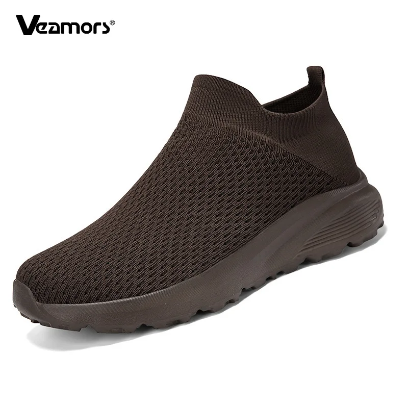 

Легкая вязаная мужская прогулочная обувь с дышащей сеткой, повседневная спортивная обувь, мужские эластичные лоферы без шнуровки, повседневные уличные туфли на плоской подошве