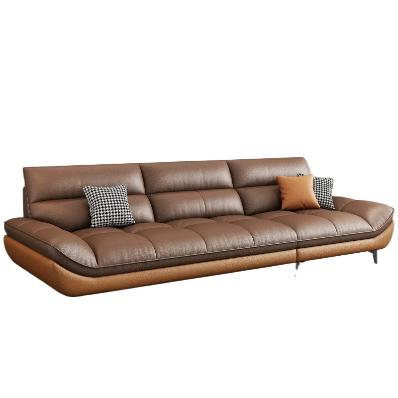 CX first-layer leather sofa Italian minimalist straight row small apartment light luxury high backrest sofa