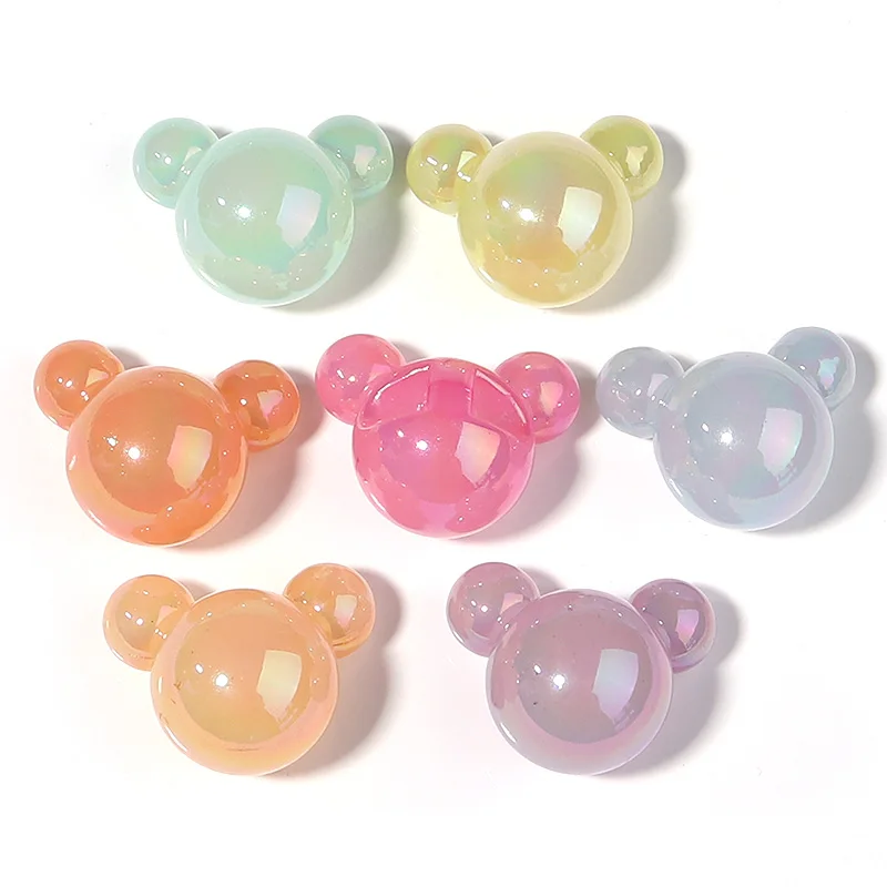 5Pcs/Lot 33×27mm Acrylic Beads Plated with Colorful Mickey Shaped Large Hole Beads For Jewelry Making Diy Headrope Phone Chain