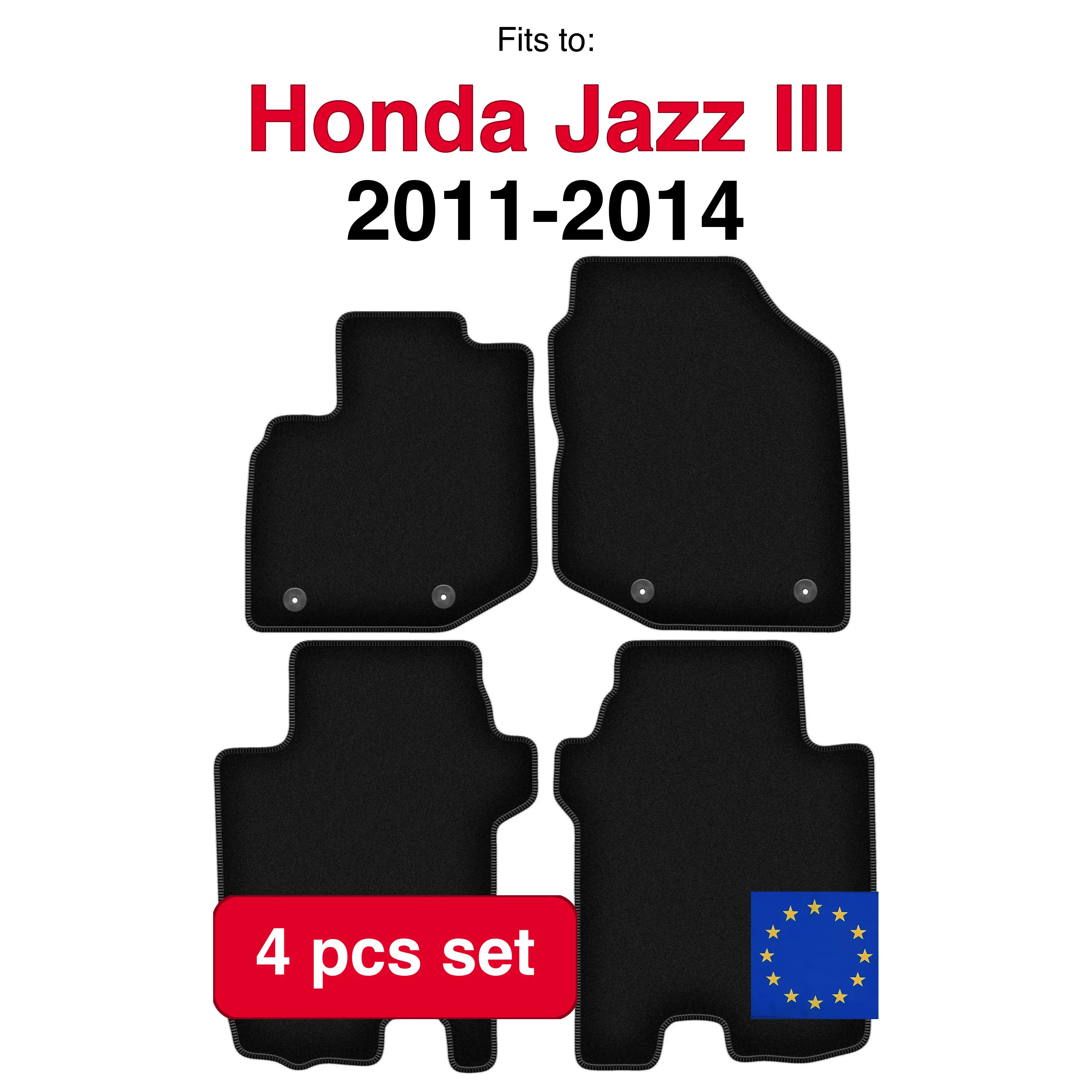 Velour tapijtset voor Honda Jazz III hatchback (2011-2014) - Zwart (4 stuks) automatten set
