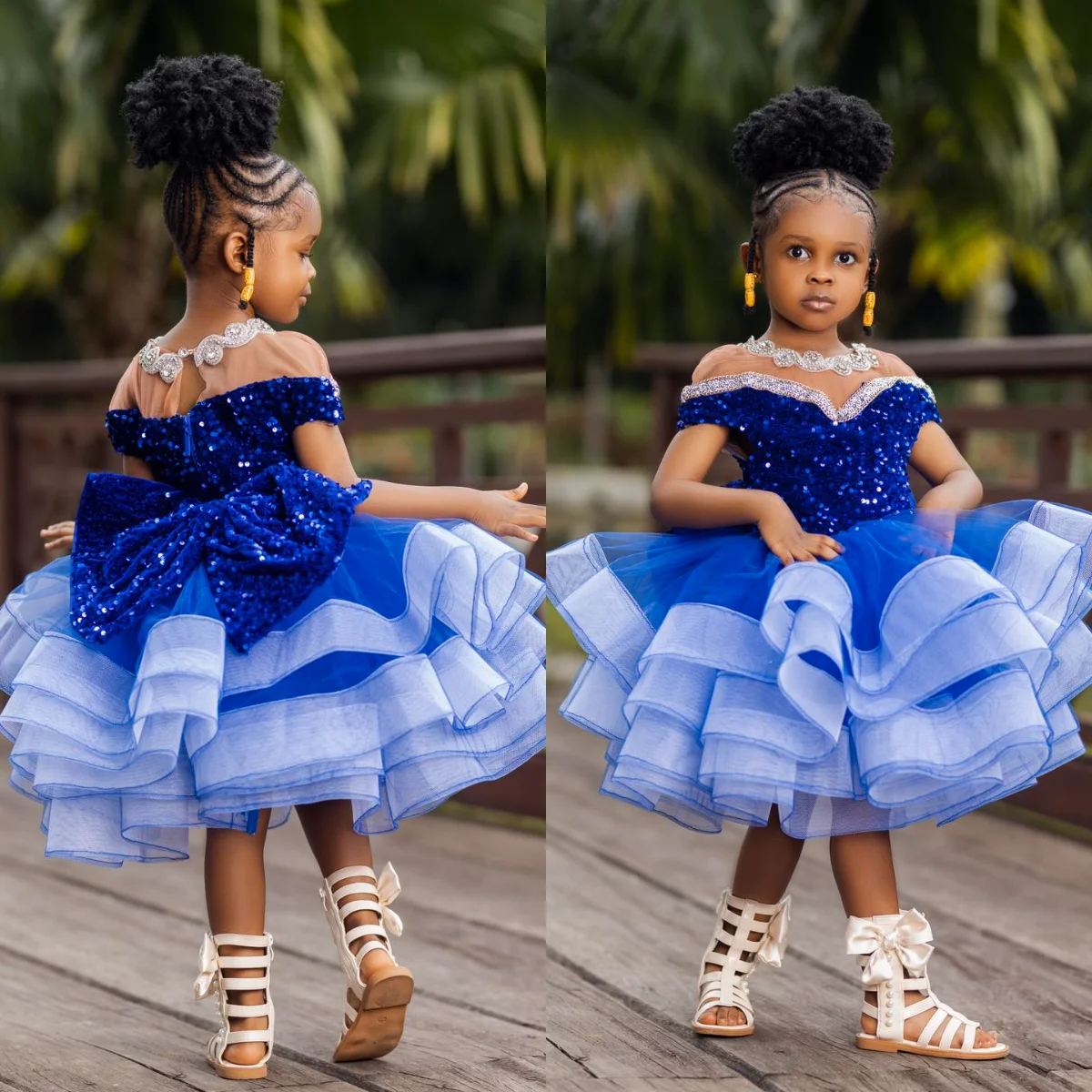 

Royal Blue Flower Girl Dresses Ruffles Beading Knee Length Girls Birthday Photos Shoot Prom Gowns for Party