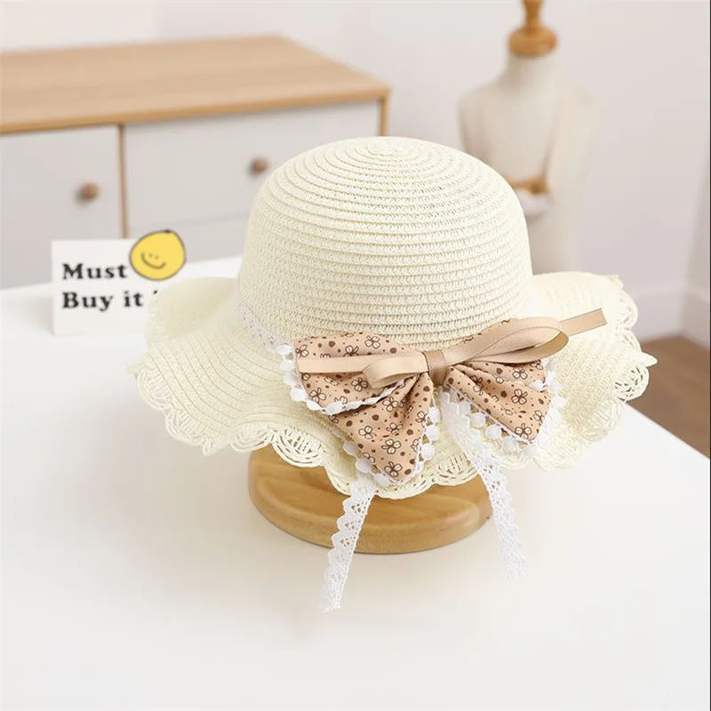 Spring and Summer Outings for Kids Cute Big Bow Princess Fashion Lace Simple Everything Girl Sun Shade Fisherman Hat