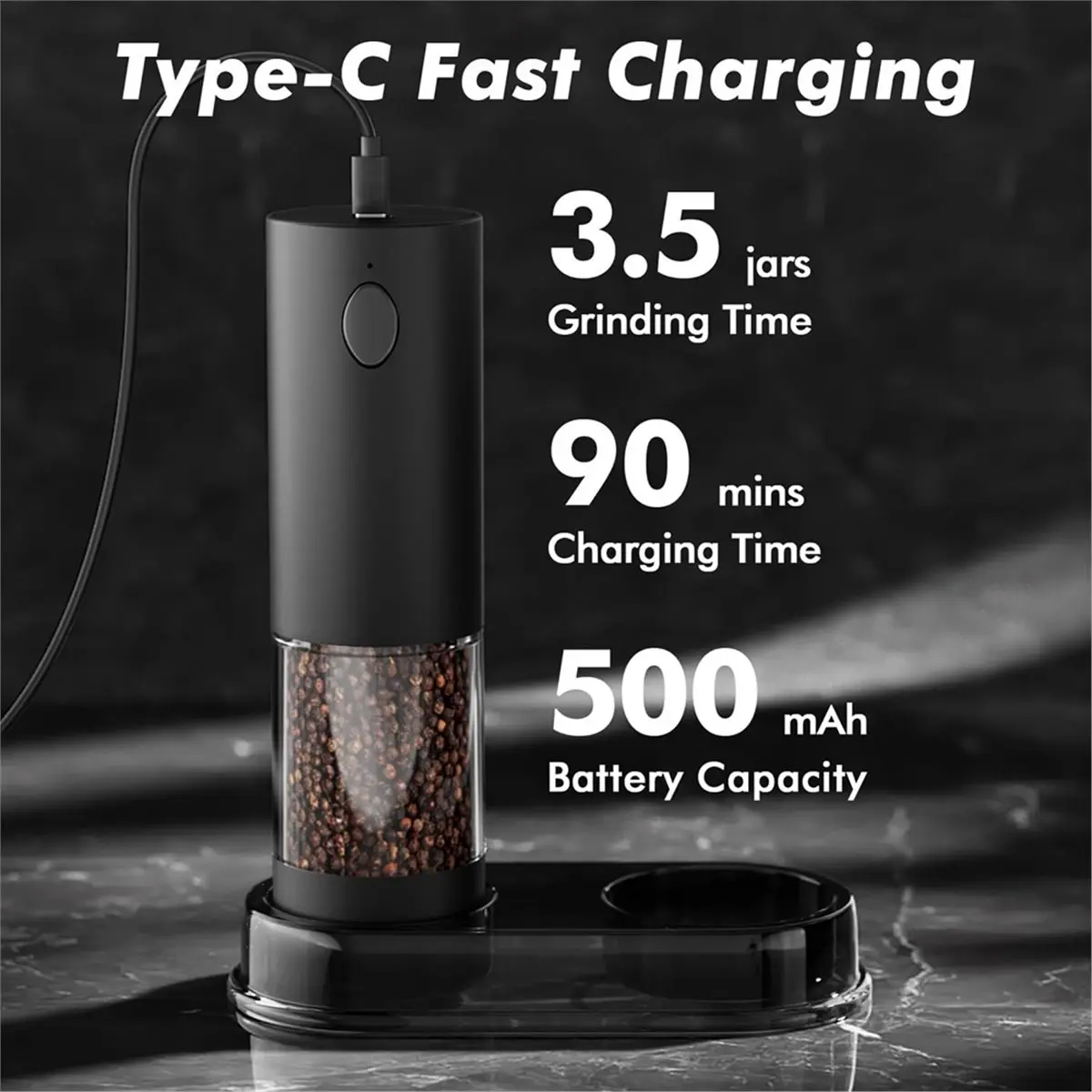 【Abrasives】 Electric Salt and Pepper Grinder Set USB Rechargeable Automatic Pepper Mills and Salt Grinders Adjustable Coarseness