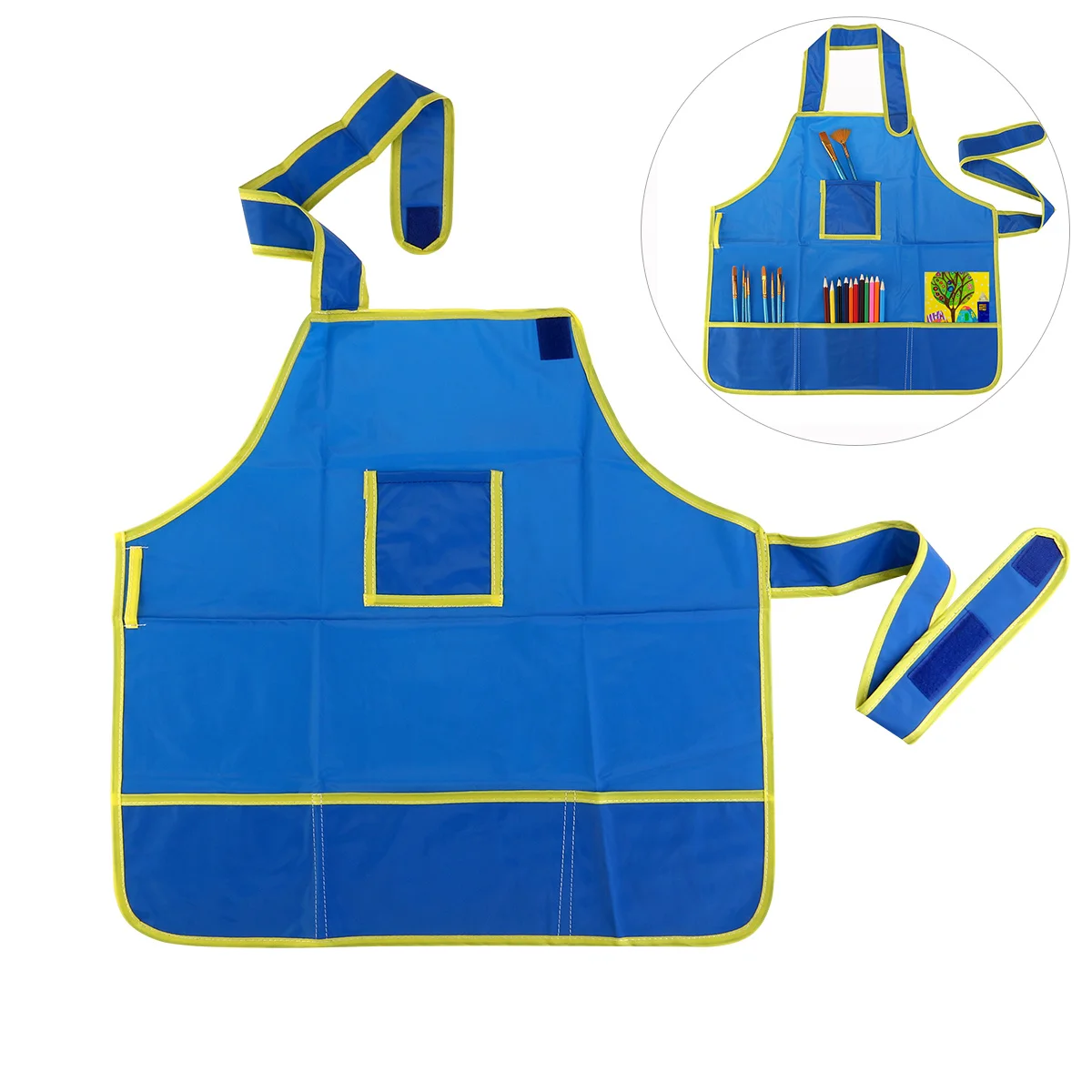 

Children Painting Apron Waterproof Cloth Blue Four Pockets Protect Clothes for Art Drawing Smock Ages 3-12 Painting Smock
