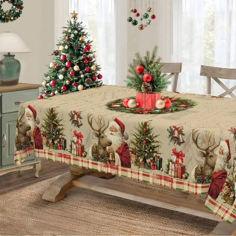 2025 New Christmas Tablecloth with Snowman and Deer Print Restaurant Tablecloth Rectangular Dustproof and Beautifying Decoration