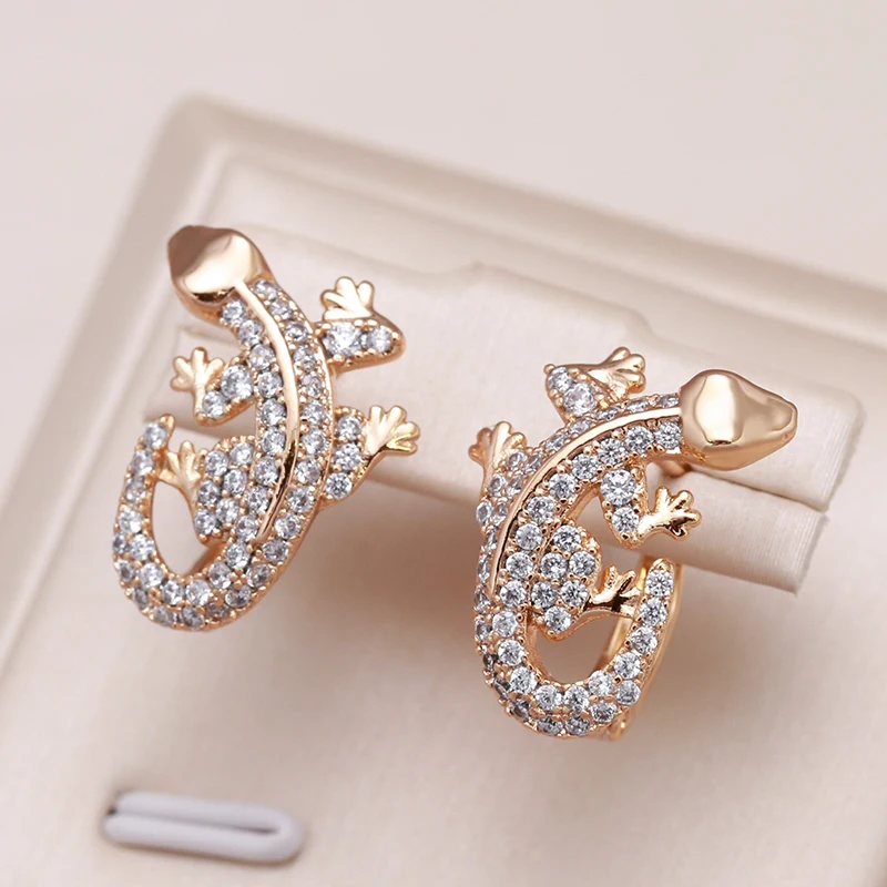 Kinel New Unusual 585 Rose Gold Lizard Earrings Daily Women  Fashion Animal Jewelry Covered With Natural Zircon Drop Earrings